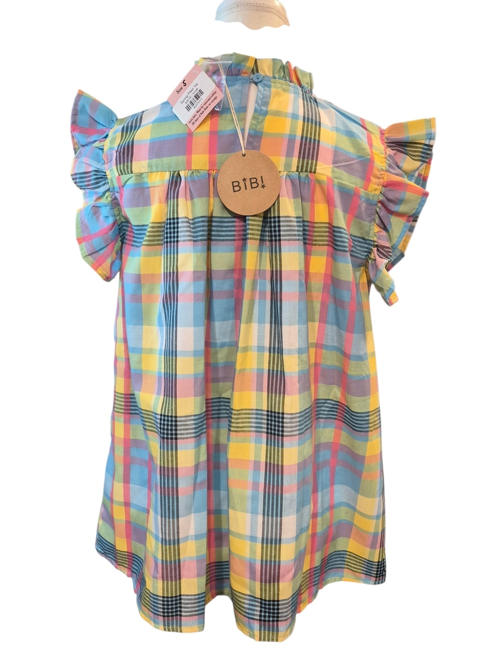 BiBi Pastel Plaid Smocked Ruffle Sleeve Top - Yellow, Blue & Pink - Picture 2 of 5